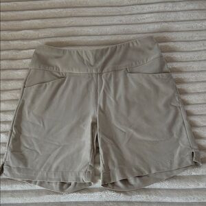 Lady Hagen Taupe High-Rise Performance Bermuda Shorts